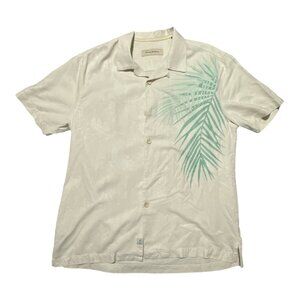 Tommy Bahama Shirt Men's L‎ Tropical Beige Green Silk Button Camp Short Sleeve